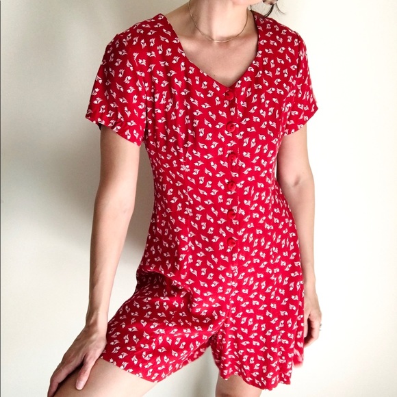 Vintage 90’s cherry red print romper - Picture 3 of 16
